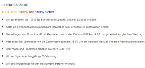 Echtheitsgarantie Software unzulässige Werbung 